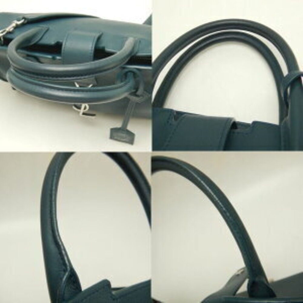 SAINT LAURENT Downtown Cabas Handbag Leather Green - Picture 6 of 9